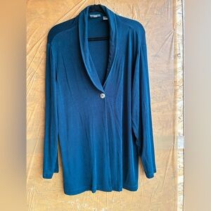 TRAVELERS by CHICO’S One Button V-Neck Slinky Cardigan in Turquoise Size XL (3)